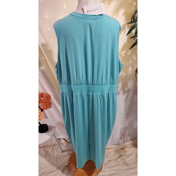 Athleta NWT Santorini Cinch Dress Womens Plus Size 2X Gulf Green Athleisure Soft - Picture 3 of 15
